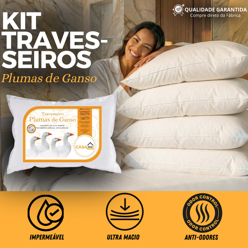 CloudPillow™ Travesseiro Premium Pluma de Ganso - Conforto de Hotel 5 Estrelas
